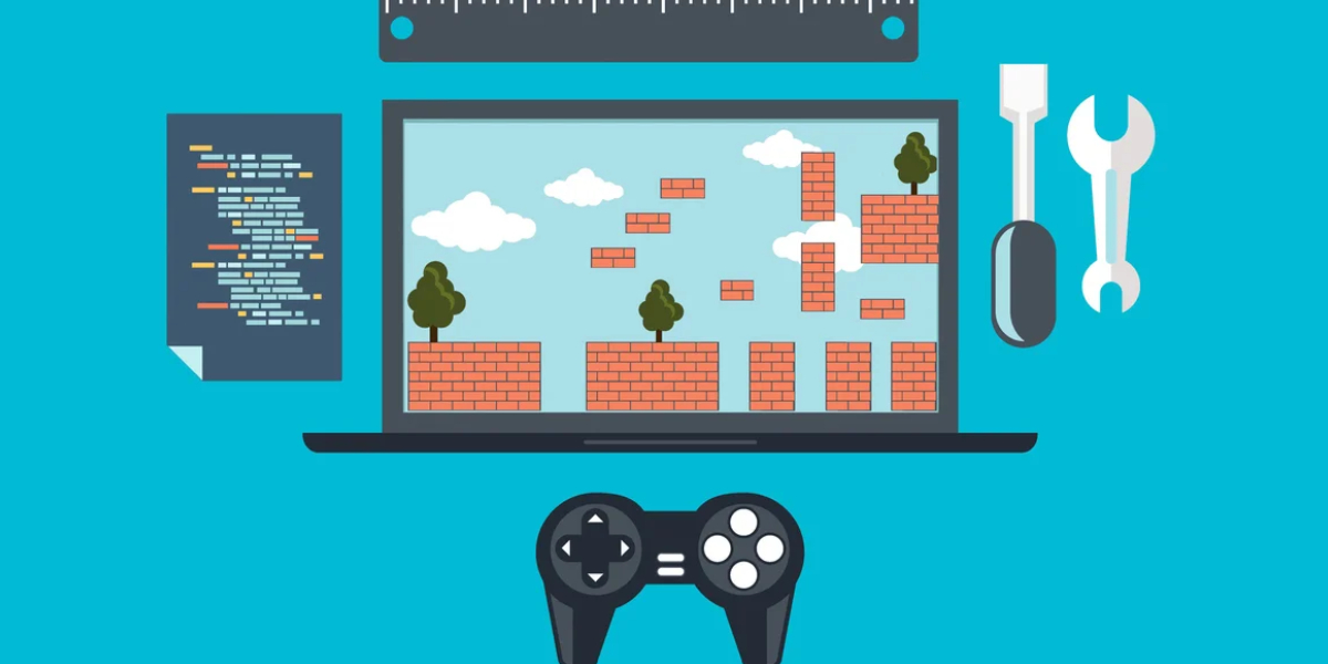 A Vector Illustrated Image Showing Gaming System With Video Game Console Isolated On A Blue Background.